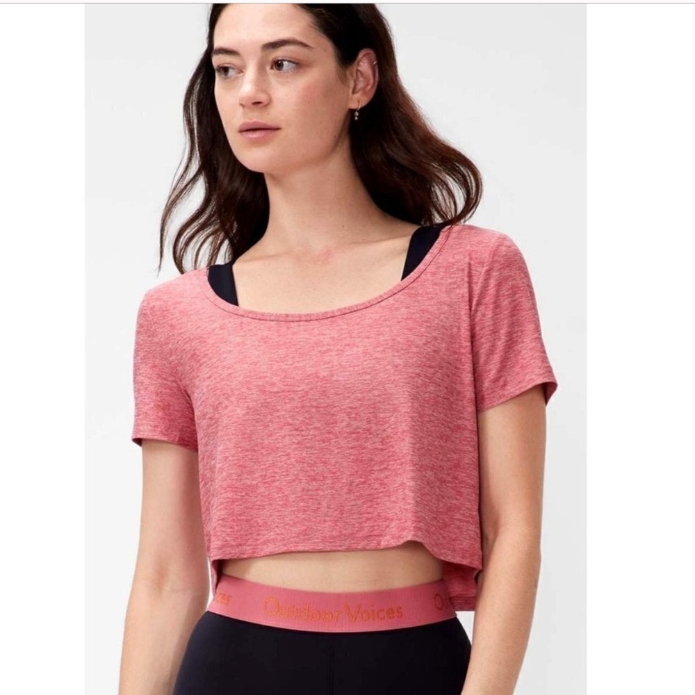 Outdoor Voices Pink Desert Rose All Day Cropped Short Sleeve Tee Size XS